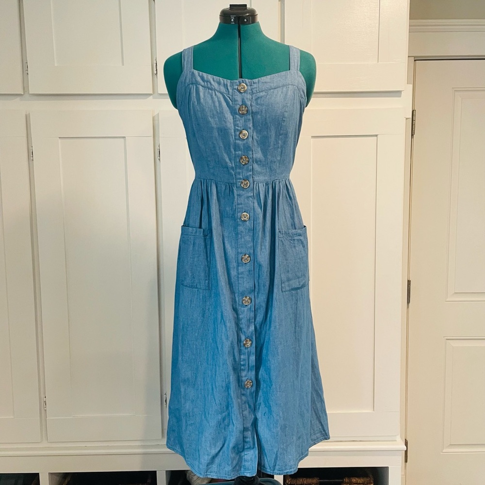 Spaghetti strap denim summer dress